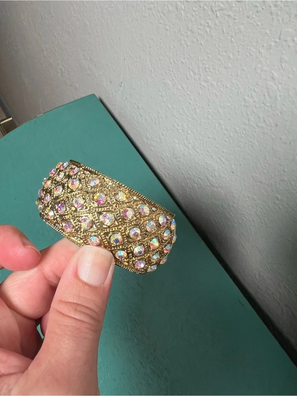 Gold-Tone Ab iridescent Crystal Dome Bracelet
